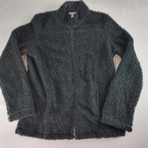 J JILL Boucle Black Fuzzy Teddy Bear Fleece Full‎ Zip Up Jacket XS Curly Sherpa